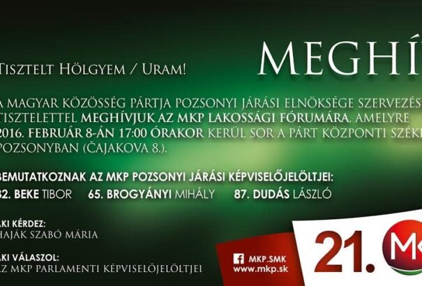 Ma délután MKP lakossági fórum Pozsonyban