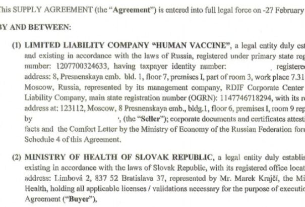 A Szlovák Egészségügyi Minisztérium nyilvánosságra hozta a Szputnyik V beszerzéséről szóló szerződést