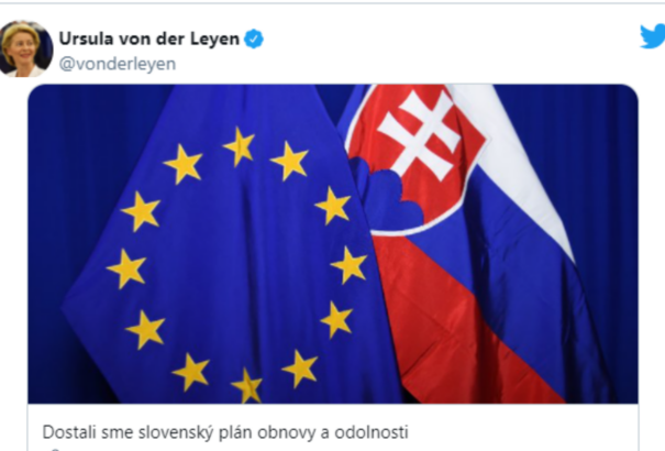 Von der Leyen szlovákul jelentette be, hogy megkapták a szlovák helyreállítási tervet