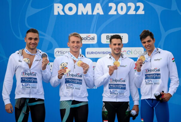 Megvan a 100. magyar Eb-arany! Országos csúccsal nyert a 4×200 méteres férfi gyorsváltó