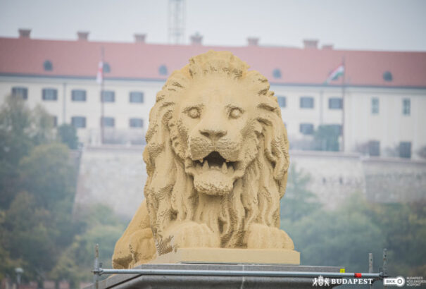 Több százezer LEGO kockából épült oroszlán vigyázza a Lánchíd budai hídfőjét (képekkel)