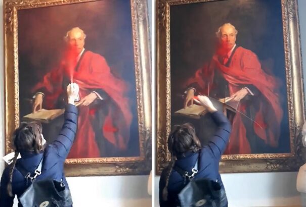 Lefújt, majd szétvagdalt egy festményt egy „aktivista” Cambridge-ben